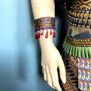 One of a kind,Handmade, Upcycled silk Mens tie sexy wrist cuff,with Bead trim